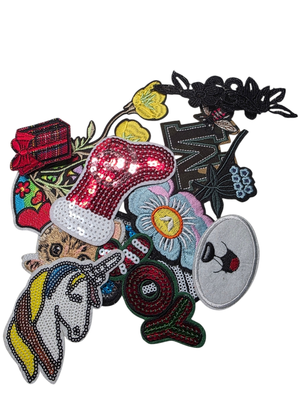Assorted Sequin & Embroidered Iron-On Patches - Colorful Mix
